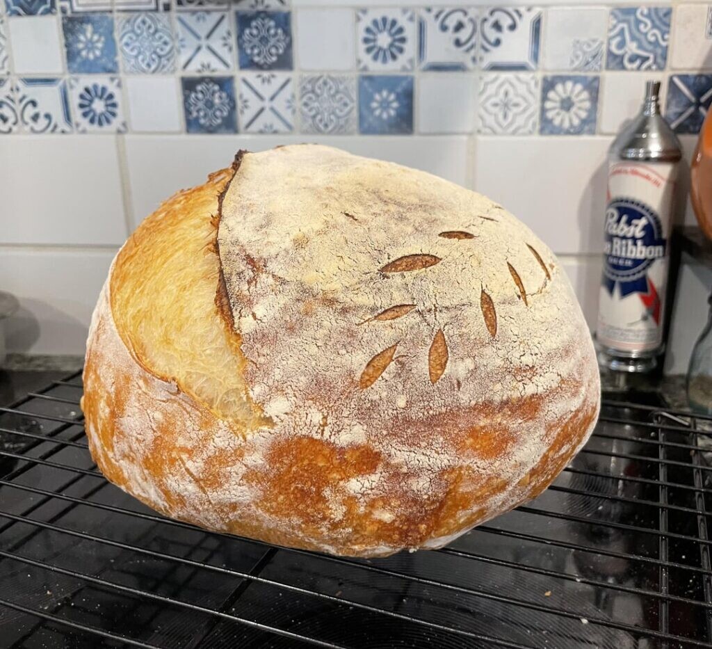 My first go at sourdough and I’m pretty pleased!