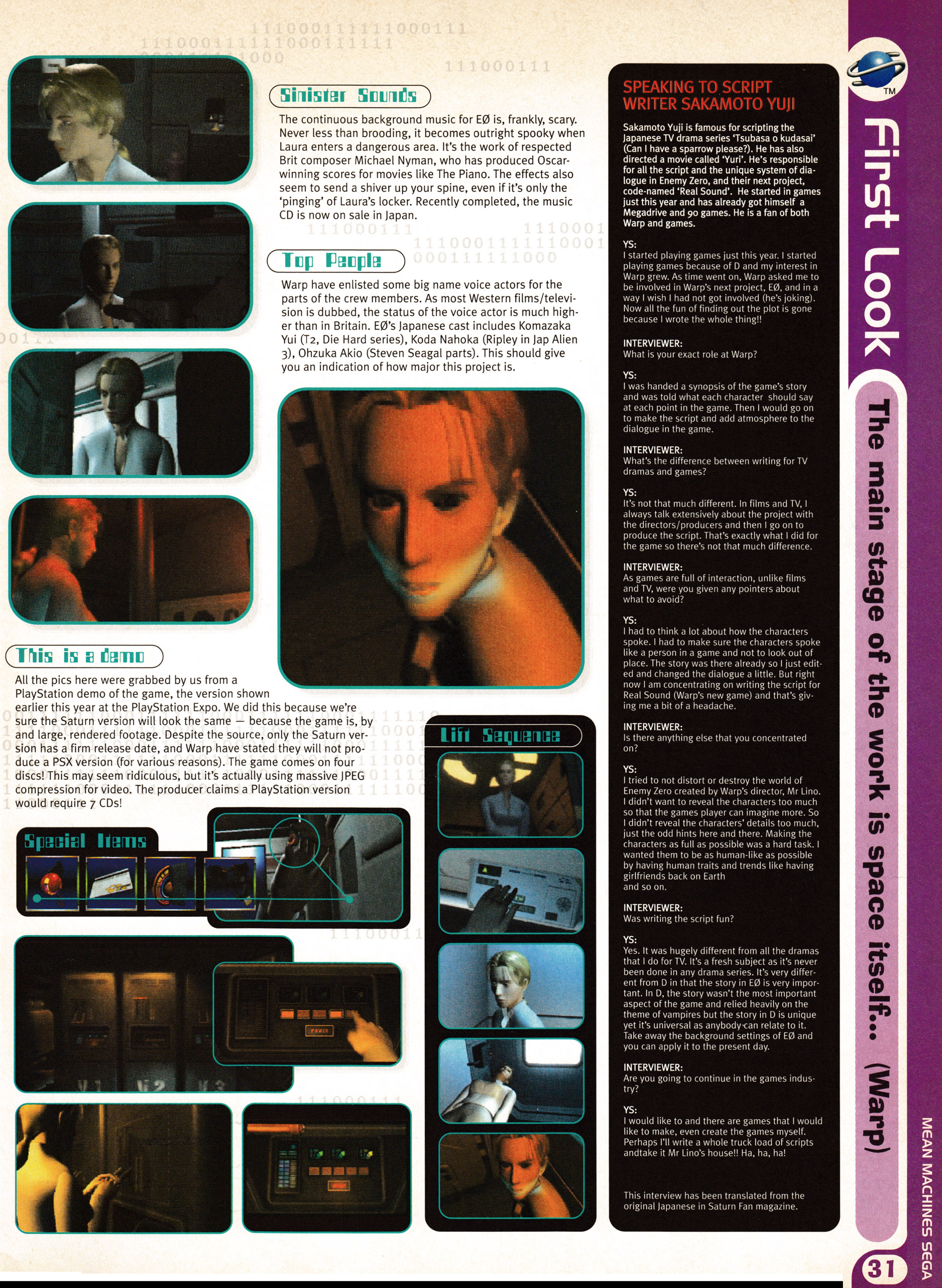 Preview for Enemy Zero on Sega Saturn from Mean Machines Sega 51 - January 1997 (UK)
