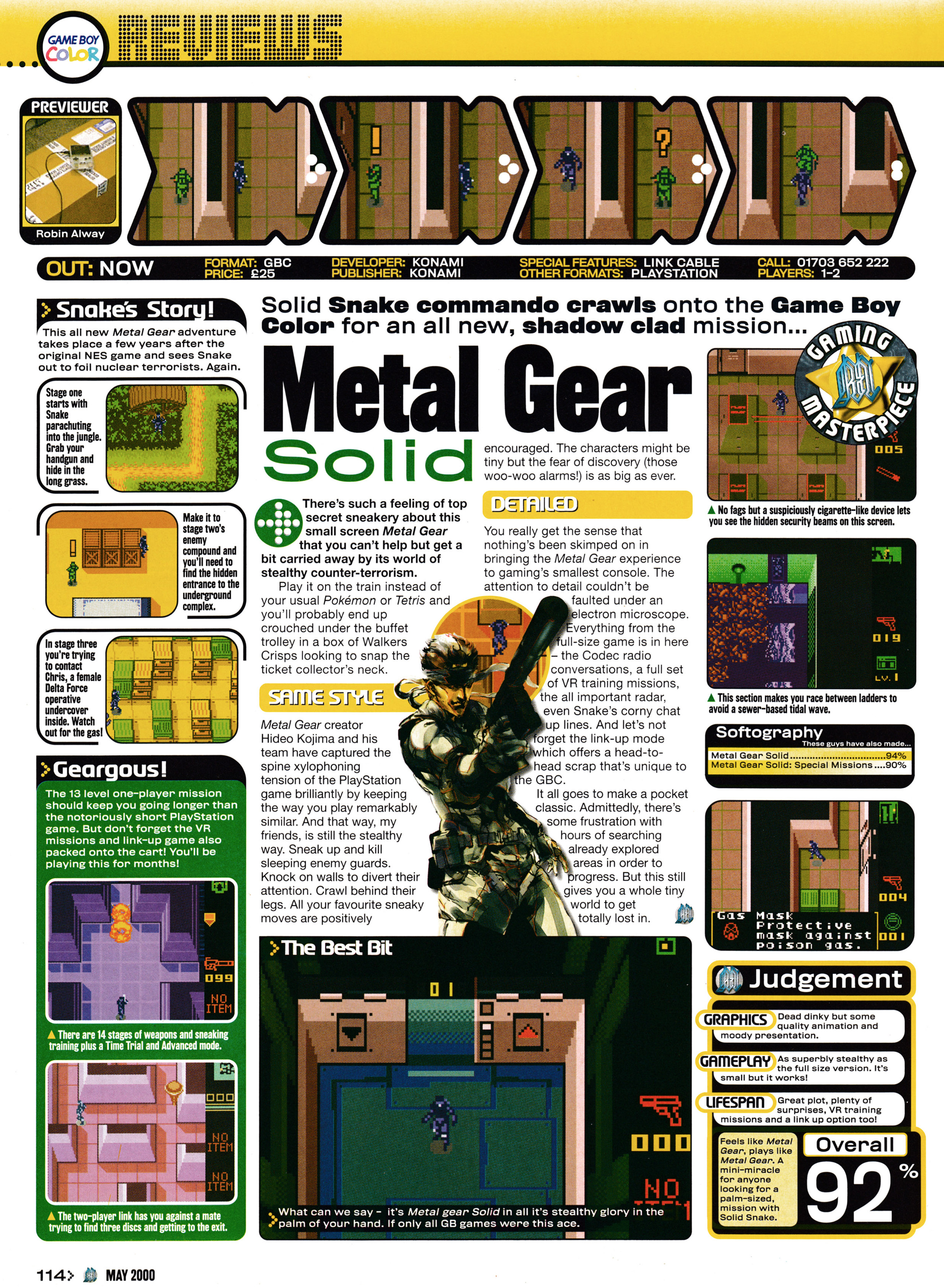 Review for Metal Gear Solid: Ghost Babel on Game Boy Color.
Taken from GamesMaster 94 - May 2000 (UK) 

score: 92%